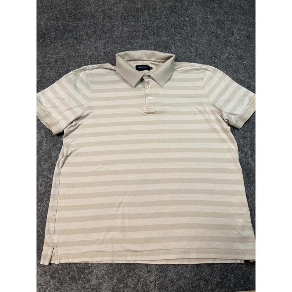 Bugatchi Uomo Men's Polo Shirt Rayon Blend XL Beige Designer Short Sleeve